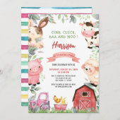 ファームアニマルズ納屋周囲の庭オインクバモー誕生日 招待状 (正面/裏面)