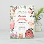 ファームアニマルズ納屋周囲の庭オインクバモー誕生日 招待状 (スタンド正面)