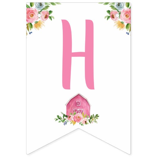 ファームアニマルズ納屋周囲の庭ガールハッピーバースデーバナー バンティングフラッグ (第2の旗)