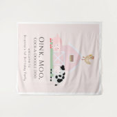 ファームアニマルズ納屋周囲の庭ガールピンク誕生日歓迎 タペストリー (正面(横))