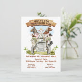 ファームアニマルズ納屋周囲の庭トラクター誕生日 招待状 (スタンド正面)