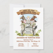 ファームアニマルズ納屋周囲の庭トラクター誕生日 招待状 (正面)