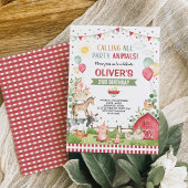 ファームアニマルズ納屋周囲の庭バッシュランチ誕生日パーティー 招待状