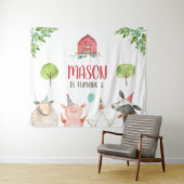 ファームアニマルズ納屋周囲の庭バナーボーイレッド誕生日 タペストリー (インサイチュ(横))