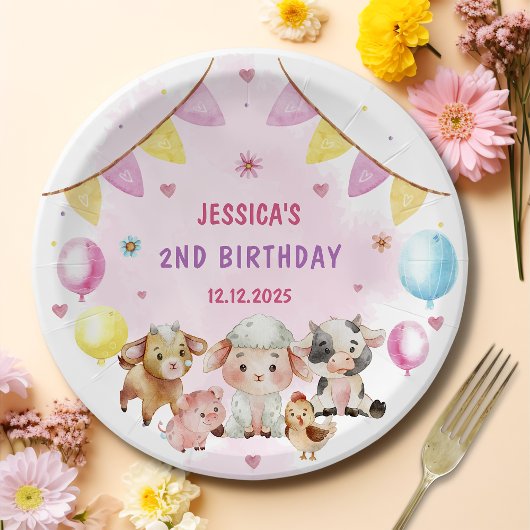 ファームアニマルズ納屋周囲の庭バルーン誕生日パーティー ペーパープレート