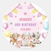 ファームアニマルズ納屋周囲の庭バルーン誕生日パーティー ラウンドシール (正面)