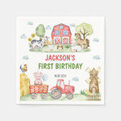 ファームアニマルズ納屋周囲の庭バースデーパーティナプキンス スタンダードカクテルナプキン (正面)