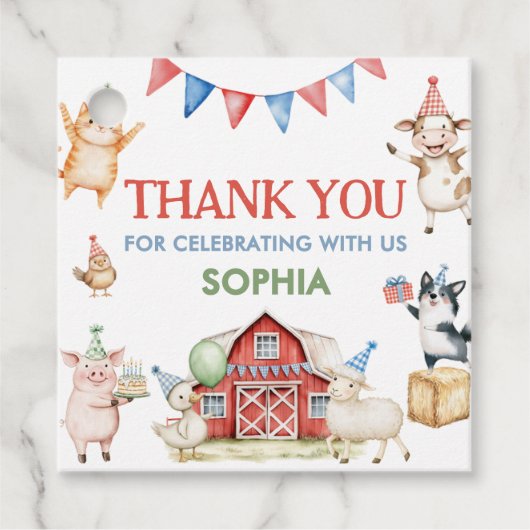 ファームアニマルズ納屋周囲の庭バースデーパーティースクエア フェイバータグ (正面)