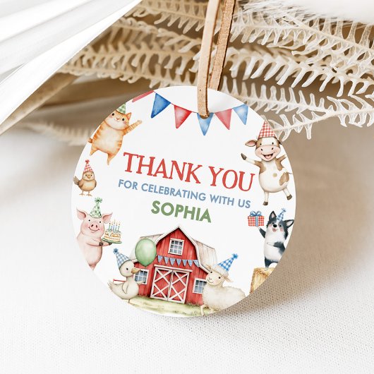 ファームアニマルズ納屋周囲の庭バースデーパーティーRound フェイバータグ