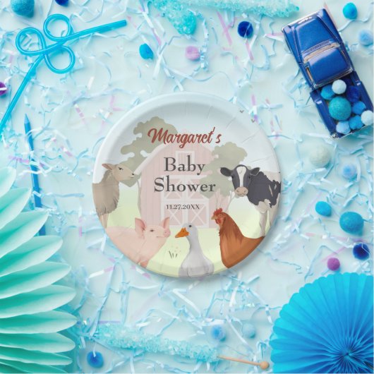 ファームアニマルズ納屋周囲の庭パーティー ペーパープレート (パーティー)