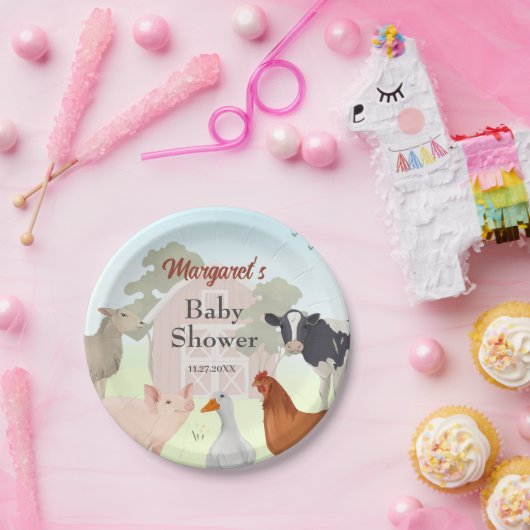 ファームアニマルズ納屋周囲の庭パーティー ペーパープレート (パーティー)