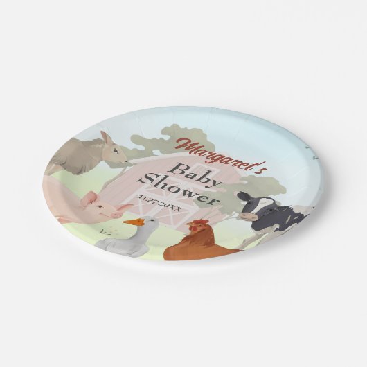 ファームアニマルズ納屋周囲の庭パーティー ペーパープレート (アングル)