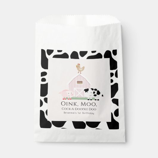 ファームアニマルズ納屋周囲の庭ピンクガール誕生日 フェイバーバッグ (正面)