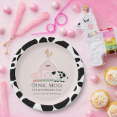 ファームアニマルズ納屋周囲の庭ピンクガール誕生日 ペーパープレート (パーティー)