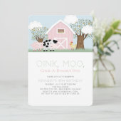 ファームアニマルズ納屋周囲の庭ピンクバーンガール誕生日 招待状 (スタンド正面)