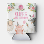 ファームアニマルズ納屋周囲の庭ピンクファームハウスメッセージカード 缶クーラー (正面)