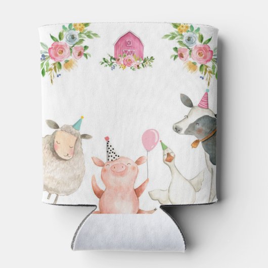 ファームアニマルズ納屋周囲の庭ピンクファームハウスメッセージカード 缶クーラー (裏面)