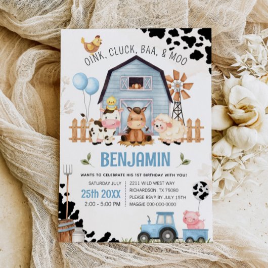 ファームアニマルズ納屋周囲の庭ファーム誕生日招待状 招待状