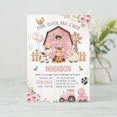 ファームアニマルズ納屋周囲の庭ファーム誕生日招待状 招待状 (スタンド正面)