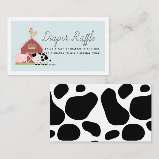 ファームアニマルズ納屋周囲の庭ブルーおむつラッフルチケット エンクロージャーカード (正面/裏面)