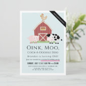 ファームアニマルズ納屋周囲の庭ブルーバーチャル1st誕生日 招待状 (スタンド正面)