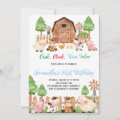 ファームアニマルズ納屋周囲の庭ブルーボーイバースデーパーティー 招待状 (正面)