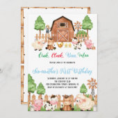 ファームアニマルズ納屋周囲の庭ブルーボーイバースデーパーティー 招待状 (正面/裏面)