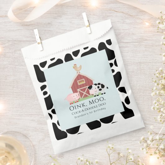 ファームアニマルズ納屋周囲の庭ブルーボーイ誕生日 フェイバーバッグ (クリップ留めされた状態)