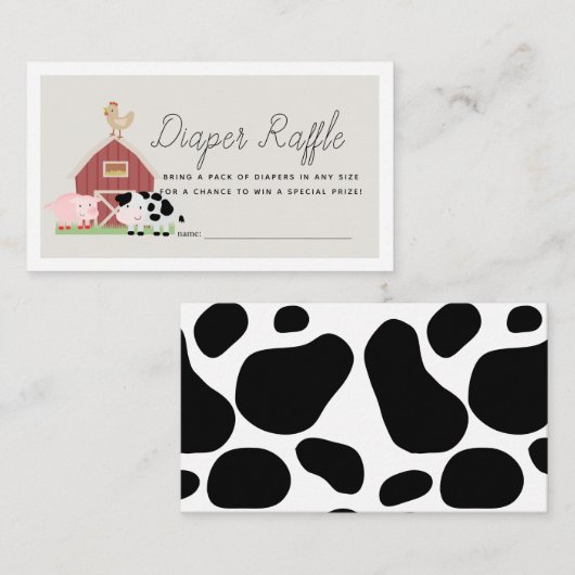 ファームアニマルズ納屋周囲の庭ベージュおむつラッフルチケット エンクロージャーカード (正面/裏面)
