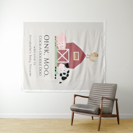 ファームアニマルズ納屋周囲の庭ベージュベビーシャワーウェルカム タペストリー (インサイチュ(横))