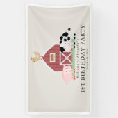 ファームアニマルズ納屋周囲の庭ベージュ誕生日ウェルカム 横断幕 (縦)