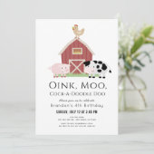 ファームアニマルズ納屋周囲の庭ホワイト誕生日 招待状 (スタンド正面)