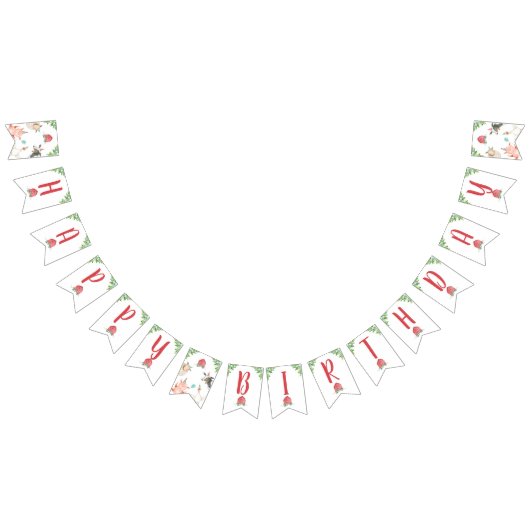 ファームアニマルズ納屋周囲の庭ボーイハッピーバースデーバナー バンティングフラッグ (全)