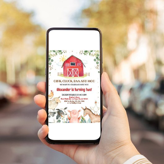 ファームアニマルズ納屋周囲の庭ボーイバーンパーティー誕生日 招待状