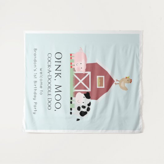 ファームアニマルズ納屋周囲の庭ボーイブルー誕生日ウェルカム タペストリー (正面(横))