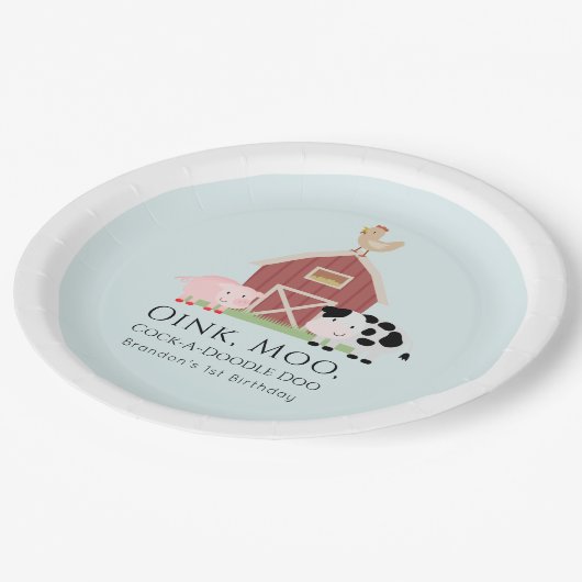 ファームアニマルズ納屋周囲の庭ボーイブルー誕生日 ペーパープレート (アングル)