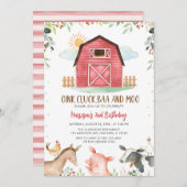 ファームアニマルズ納屋周囲の庭ボーイ誕生日 招待状 (正面/裏面)
