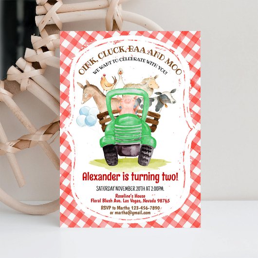 ファームアニマルズ納屋周囲の庭ボーンバーンパーティーファーム誕生日 招待状