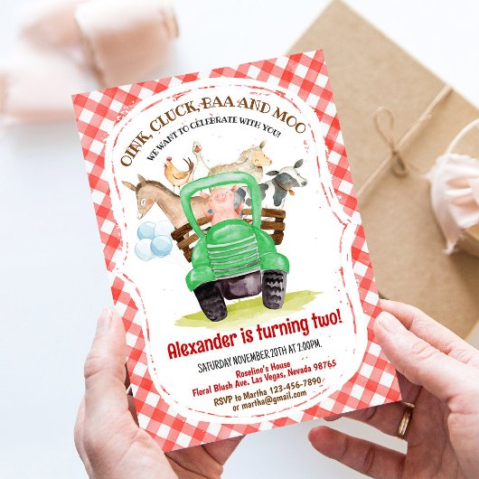 ファームアニマルズ納屋周囲の庭ボーンバーンパーティーファーム誕生日 招待状