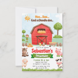 ファームアニマルズ納屋周囲の庭レッドトラクター誕生日 招待状