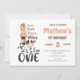 ファームアニマルズ納屋周囲の庭第1誕生日 招待状
