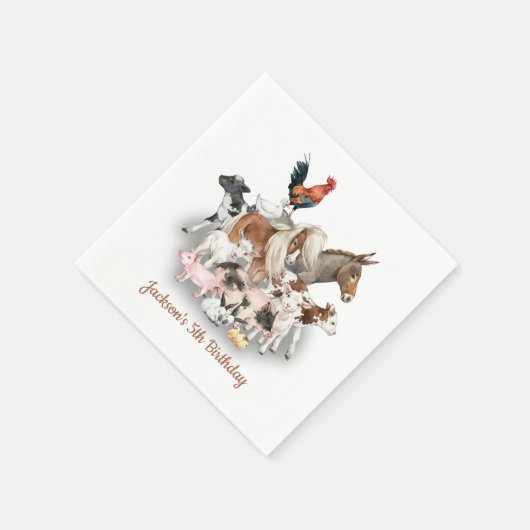 ファームアニマルズ納屋周囲の庭誕生日パーティー スタンダードカクテルナプキン (角)