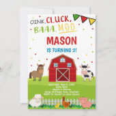 ファームアニマルズ納屋周囲の庭誕生日招待状 招待状 (正面)