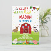 ファームアニマルズ納屋周囲の庭誕生日招待状 招待状 (スタンド正面)