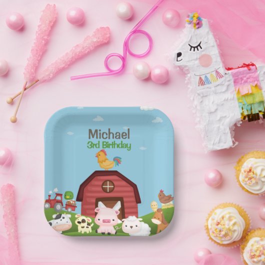 ファームアニマルズ納屋周囲の庭誕生日 ペーパープレート (パーティー)
