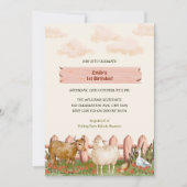 ファームアニマルズ納屋周囲の庭1st誕生日パーティー 招待状 (正面)