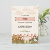 ファームアニマルズ納屋周囲の庭1st誕生日パーティー 招待状 (スタンド正面)