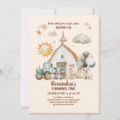 ファームアニマルズ納屋周囲の庭1st Birthday 招待状 (正面)