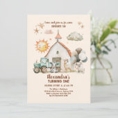 ファームアニマルズ納屋周囲の庭1st Birthday 招待状 (スタンド正面)