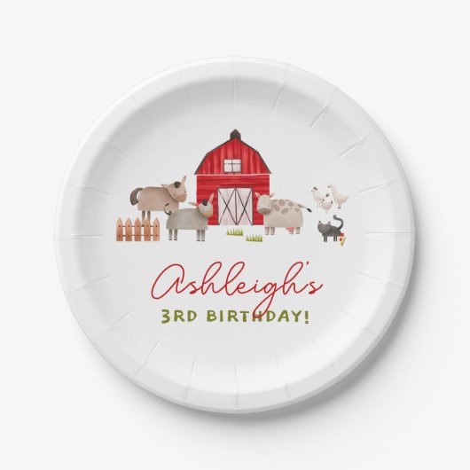ファームアニマルズ納屋周囲の庭Bashバースデーパーティー ペーパープレート (正面)